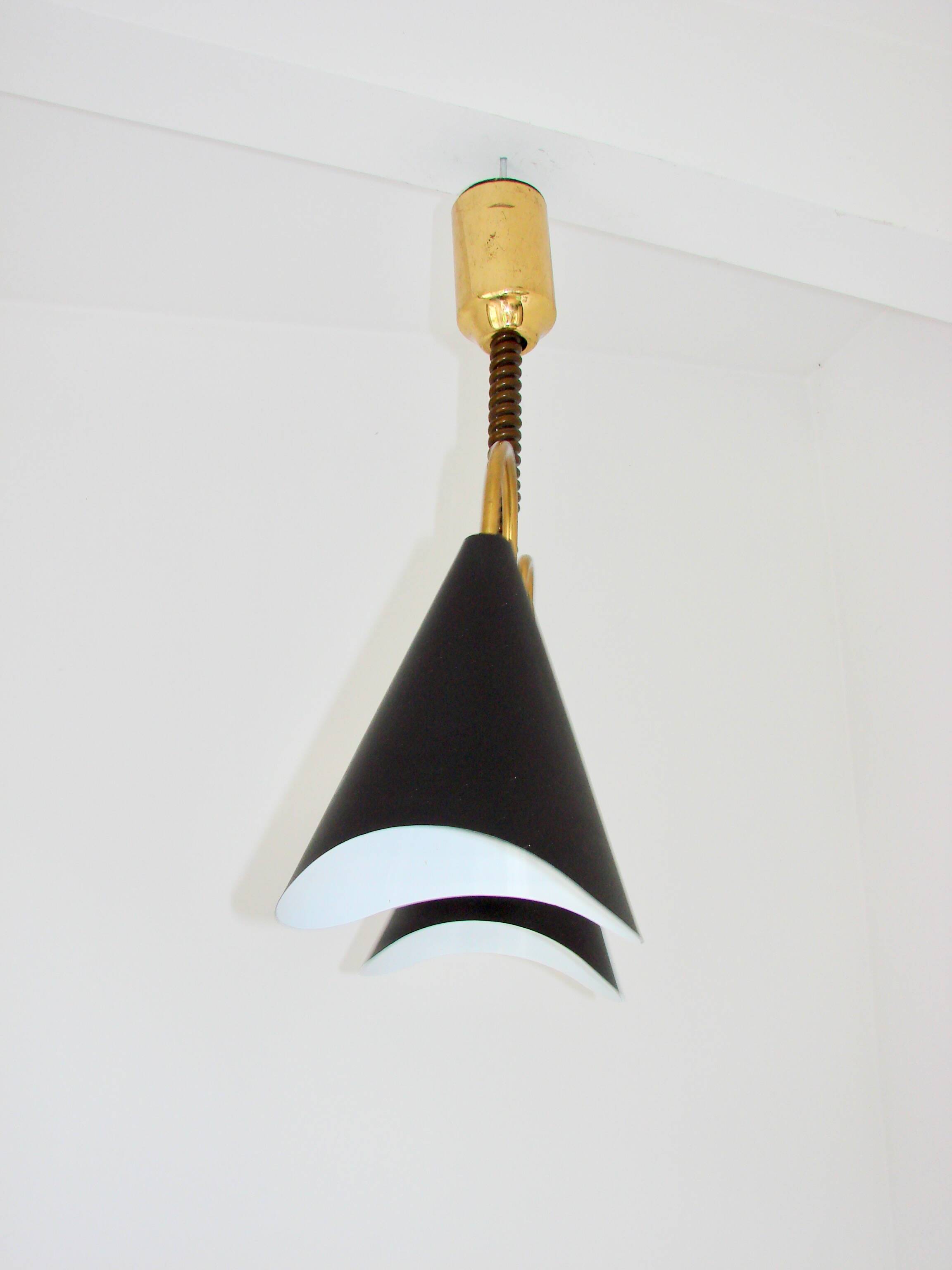 Mid-Century Modern pendant light, brass and metal, 1970s.