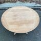 Round extendable dining table with a central pedestal base, renovated in raw wood, 150cm