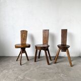 Set of three alpine chairs in solid pine, France, 1950s.