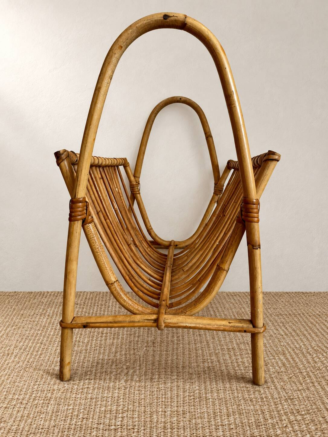 1970s rattan magazine rack