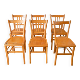 Set of 6 luterma blond wood bistro chairs 1950