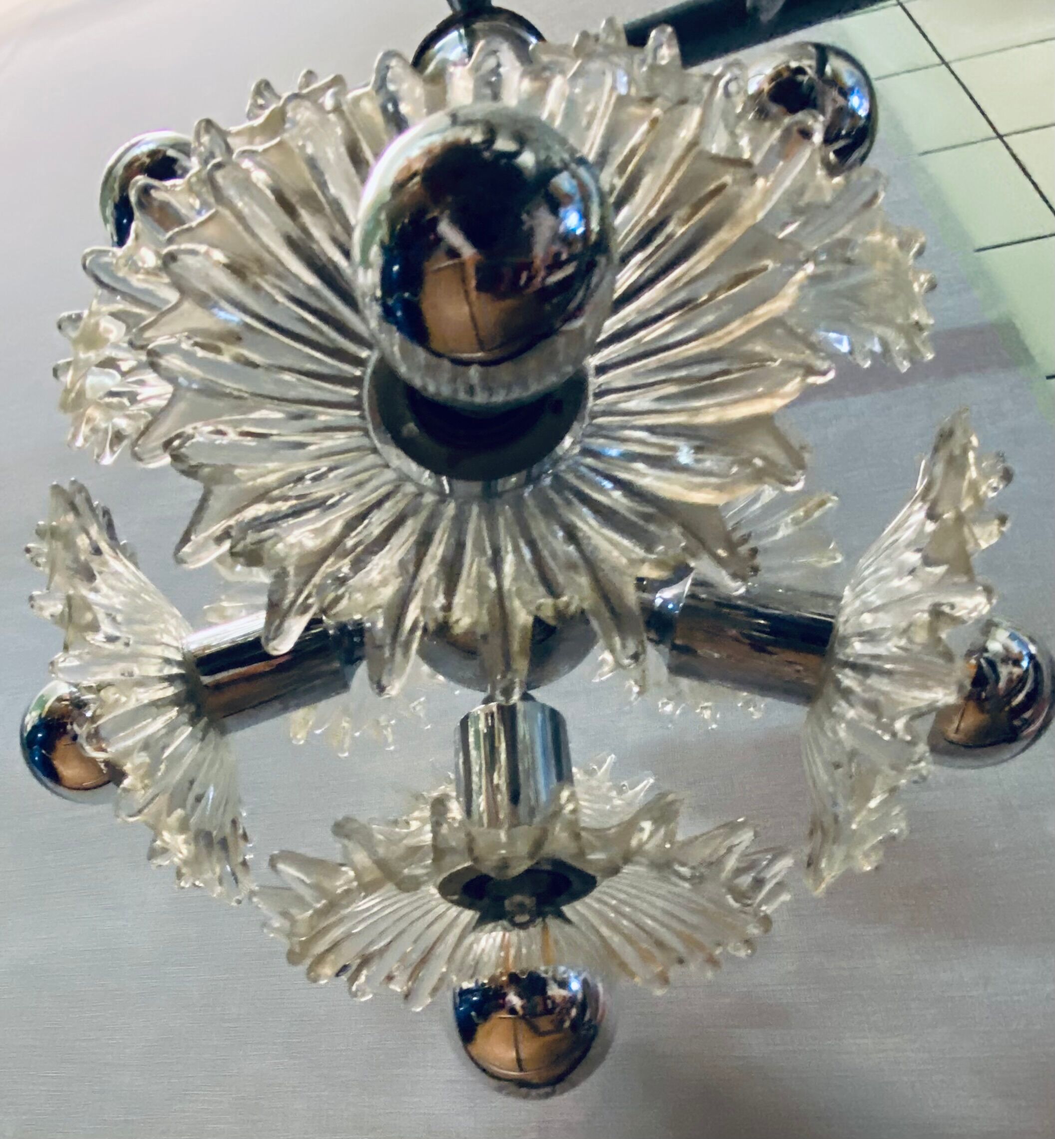 1970s german cosack sputnik dandelion hanging light chrome, glass