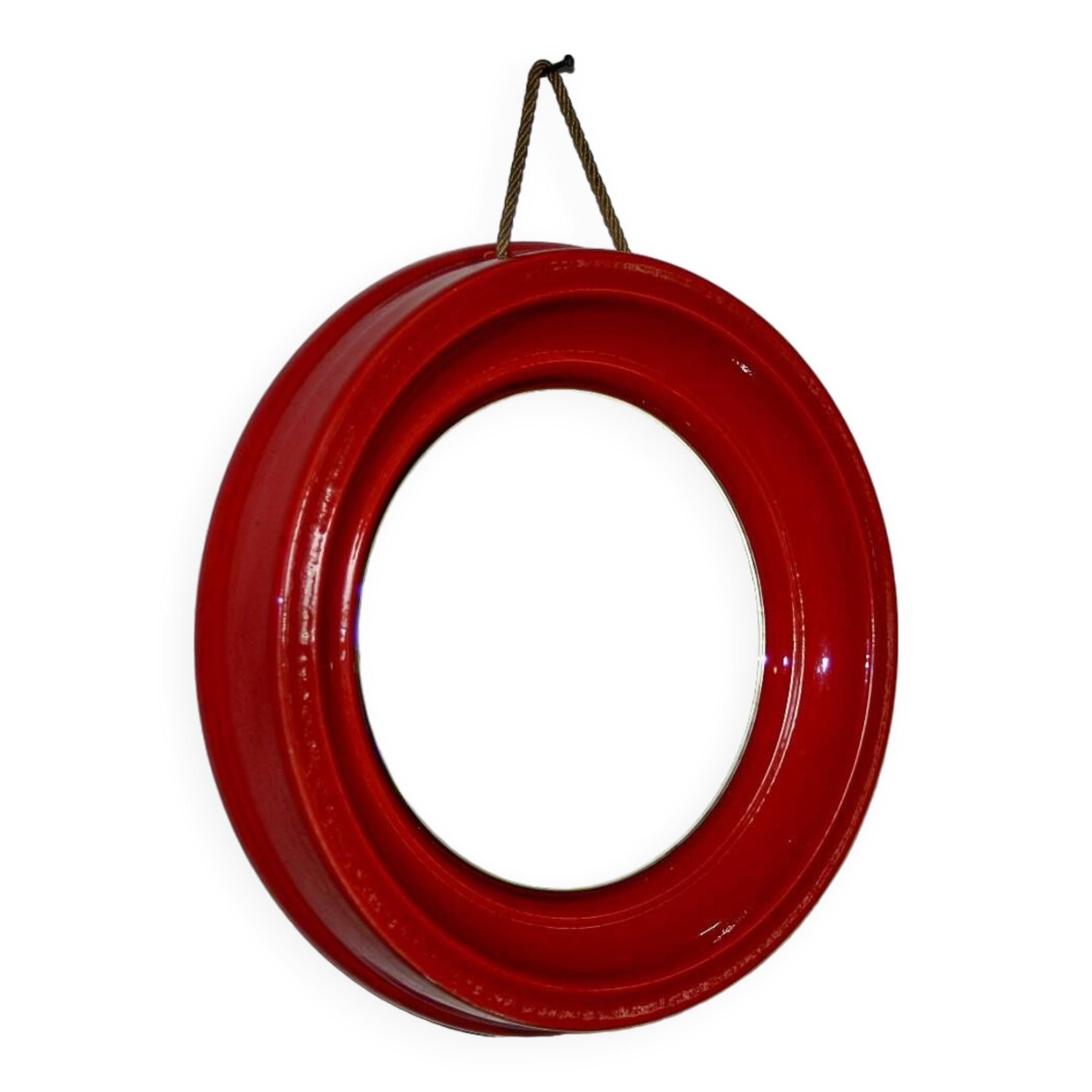 Vintage bright red ceramic mirror 1960