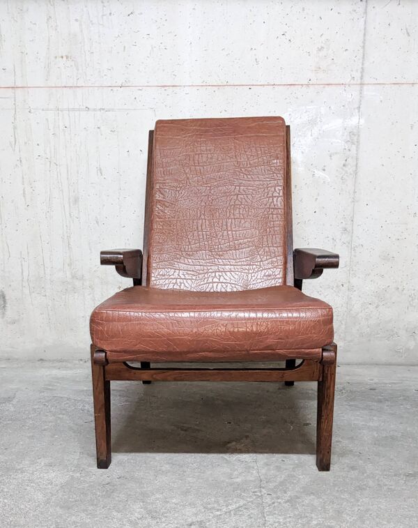 Fauteuil inclinable vintage Free Span modèle FS115 en chêne massif 1950 's