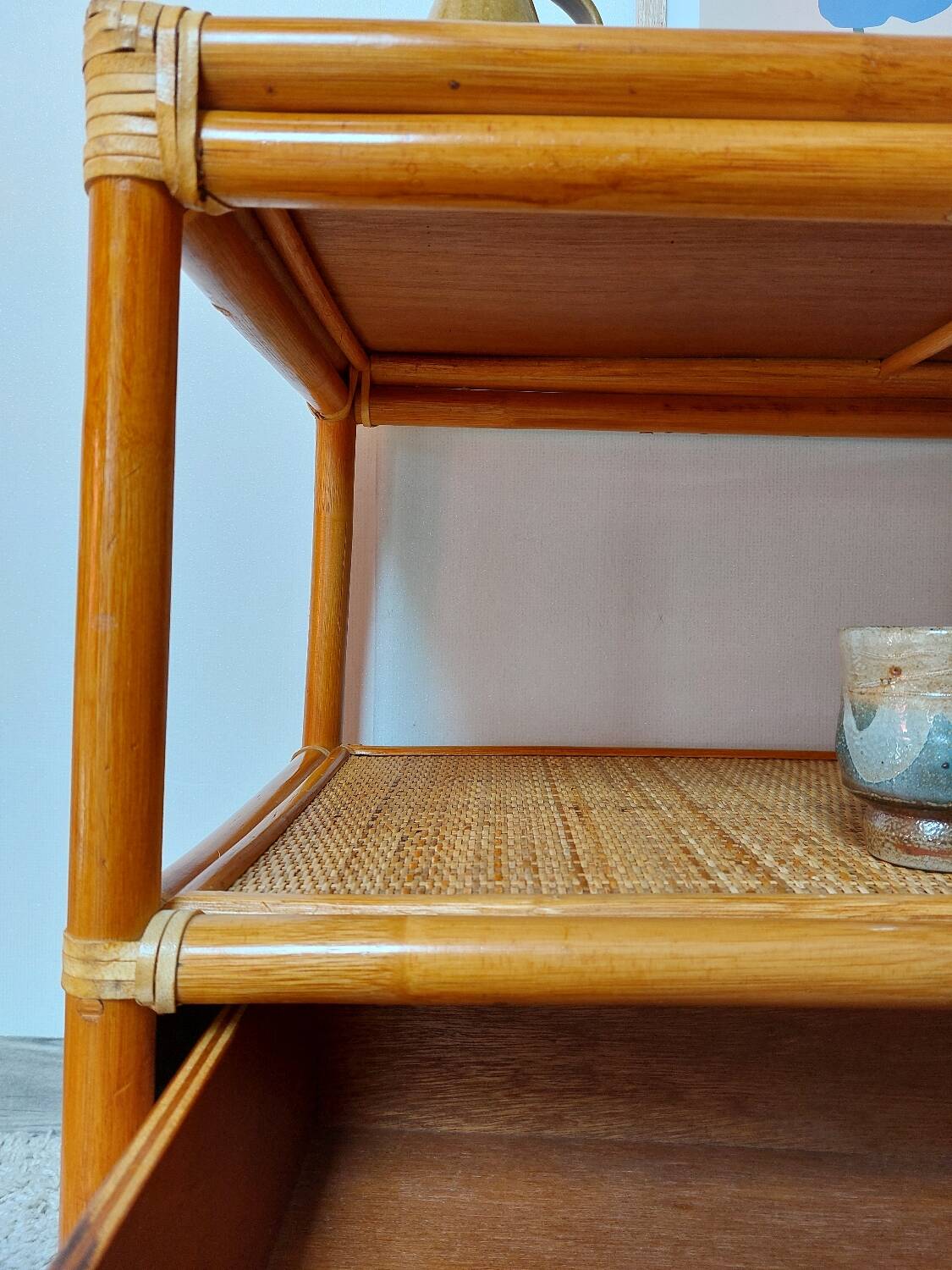Commode rotin cannage vintage