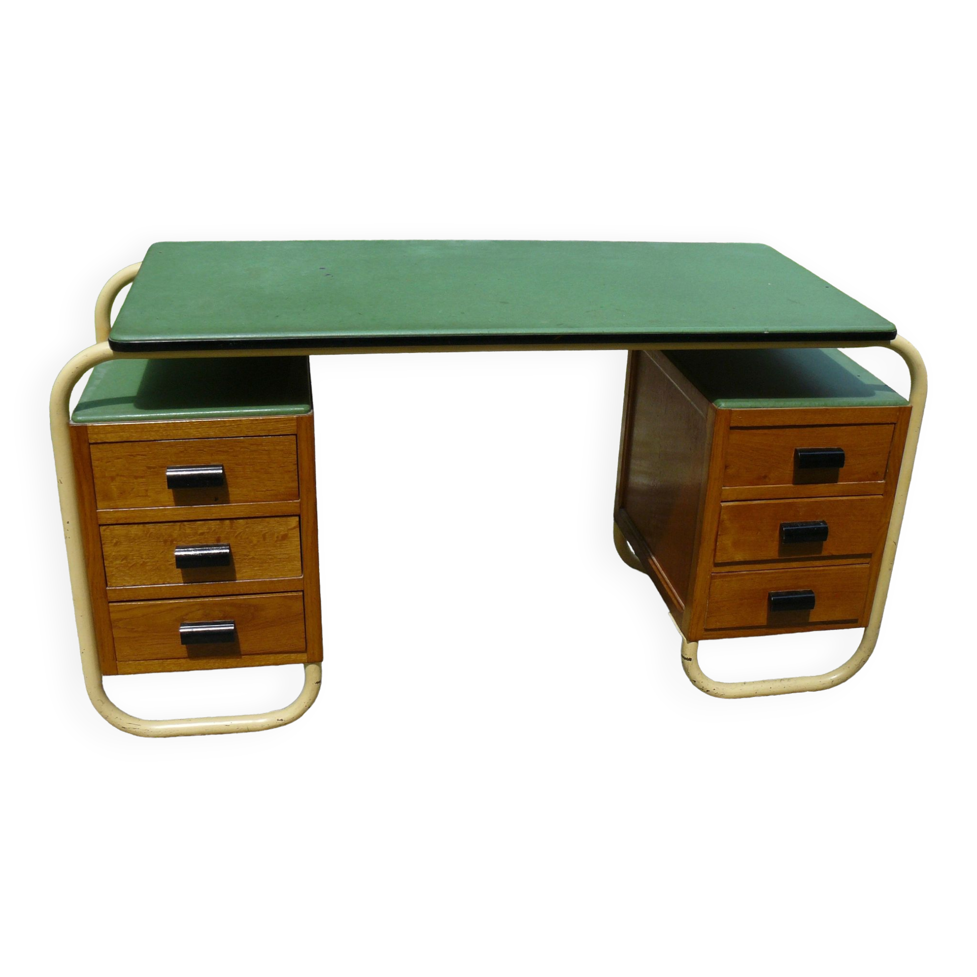 Bauhaus tubular desk with 6 drawers vintage 1950