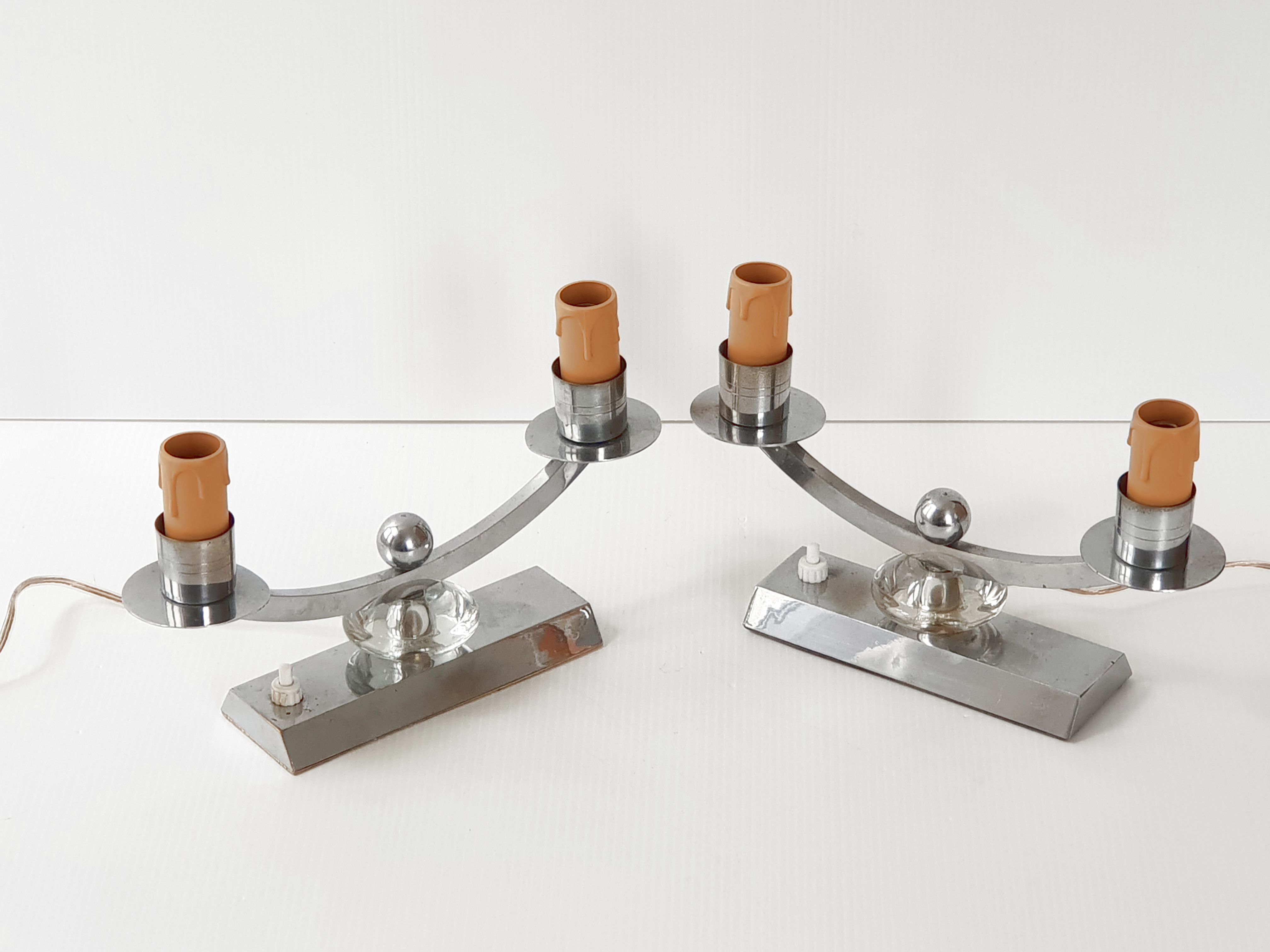 Pair of art deco electrified candlesticks