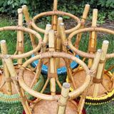 Set of 4 rattan stools and crochet covers