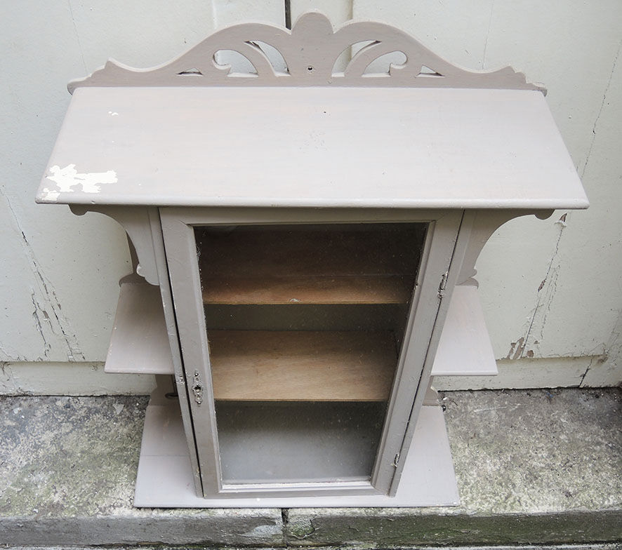 Old light grey wood display case