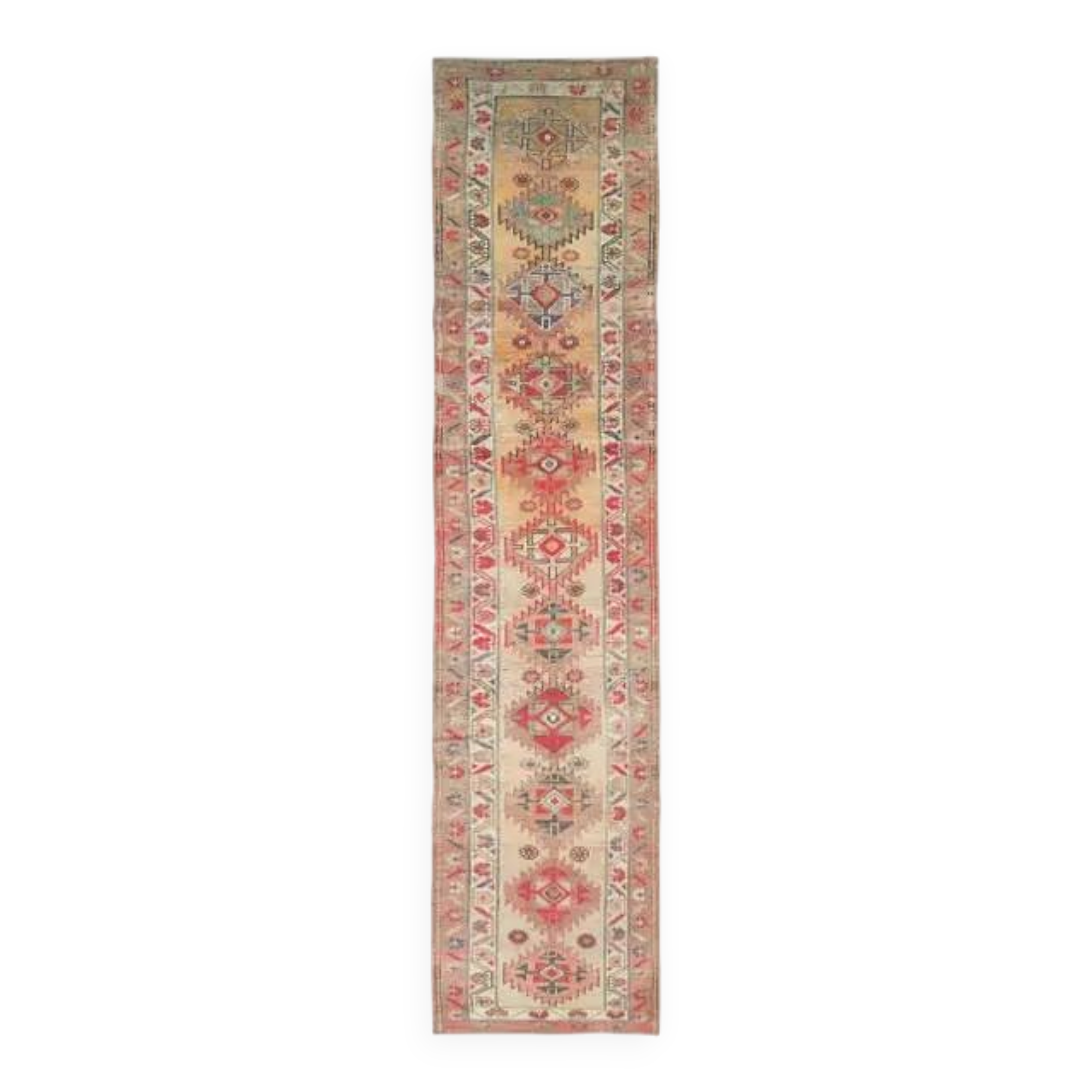 1970s Turkish Hand-Knotted Wool Cotton Pink Runner 81x380