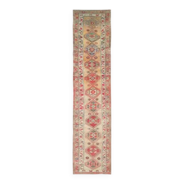 Couloir en laine et coton turc noué à la main des années 1970, 81x380.