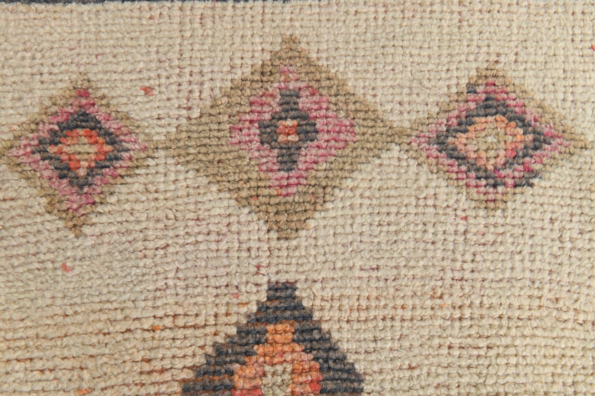 3x13 Salmon Orange & Cream Orientel Wool Runner Rug, 87x384 Cm