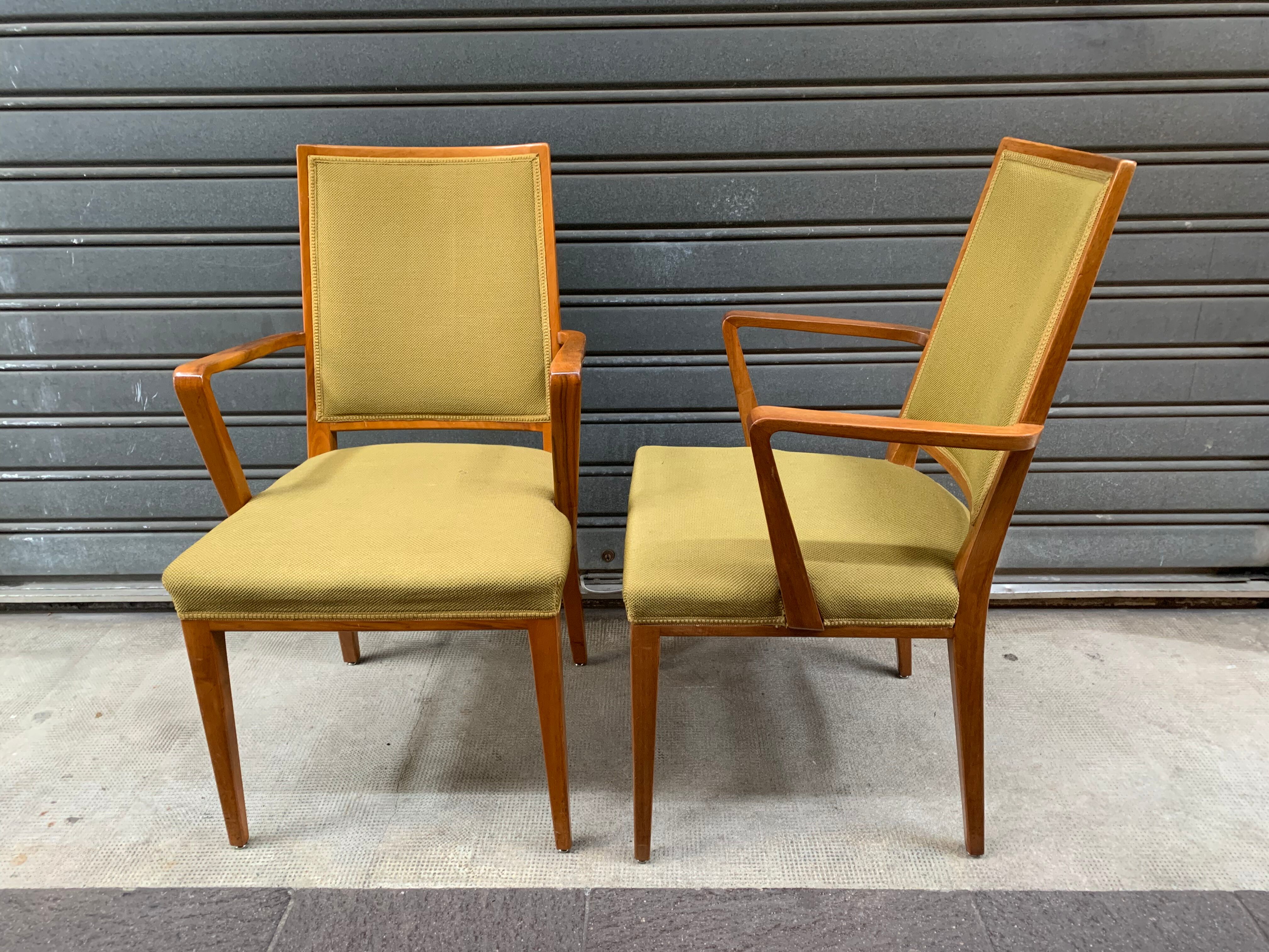 Pair of bridge armchairs light green fabrics 1960s.