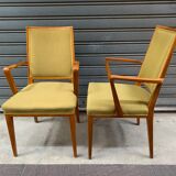 Paire de fauteuils bridge tissus vert clair années 1960.