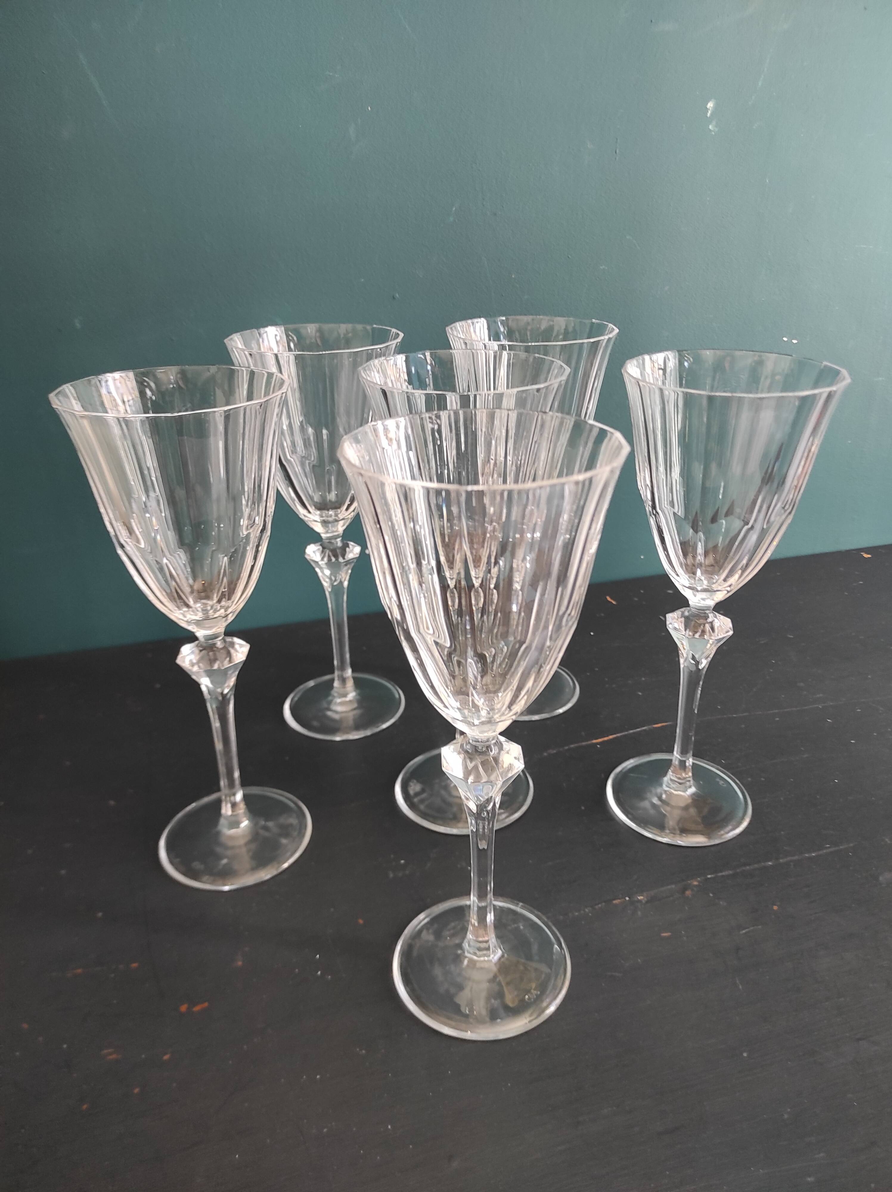 Set of 6 French wine glasses, Cristal D'Arques, mod. Diamantis