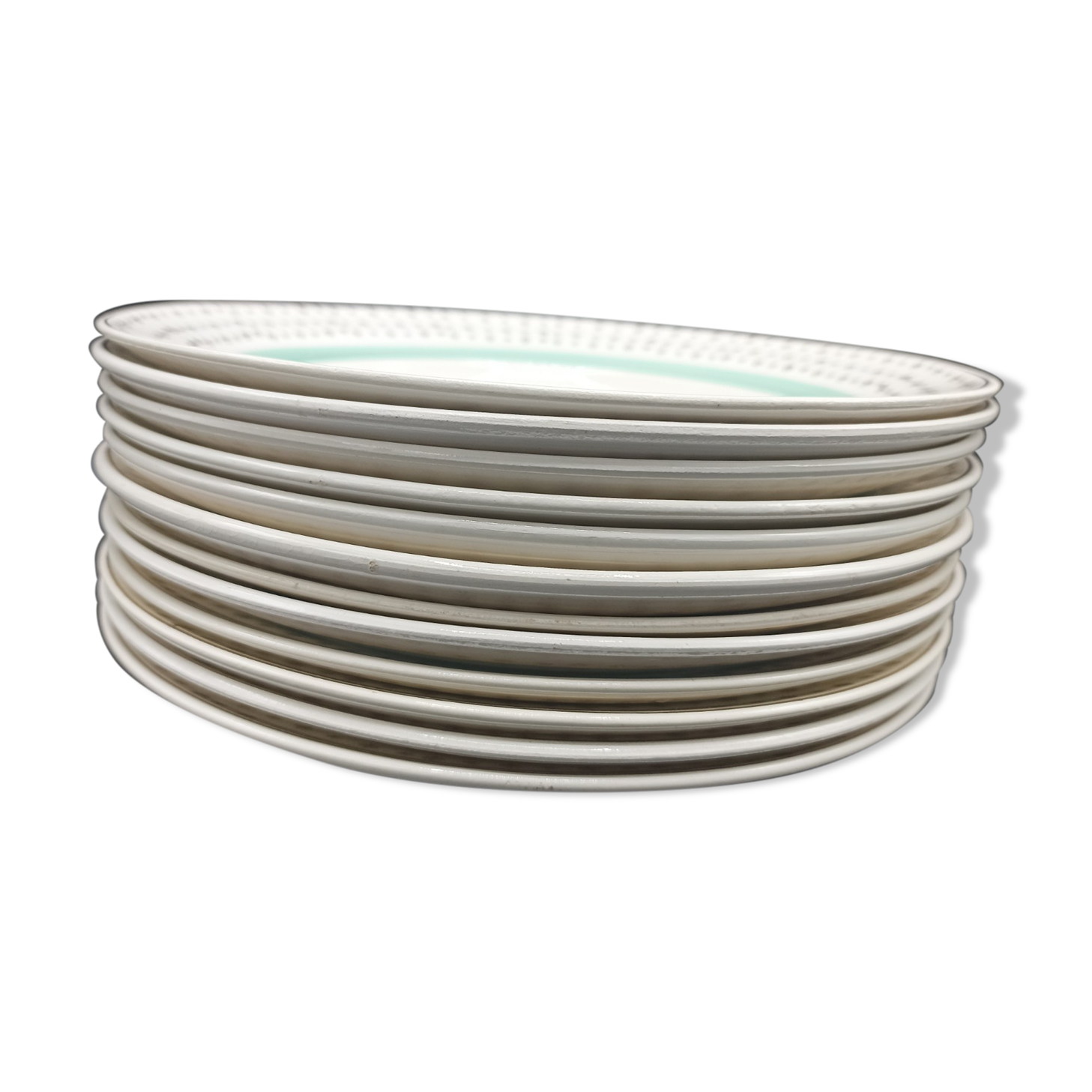 12 hollow porcelain plates - Stars and mint green