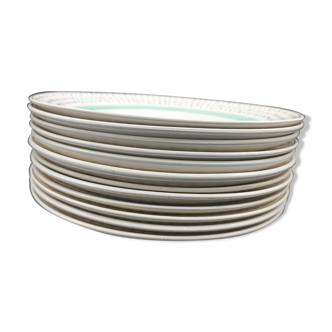12 assiettes creuses en porcelaine - Étoiles et vert menthe