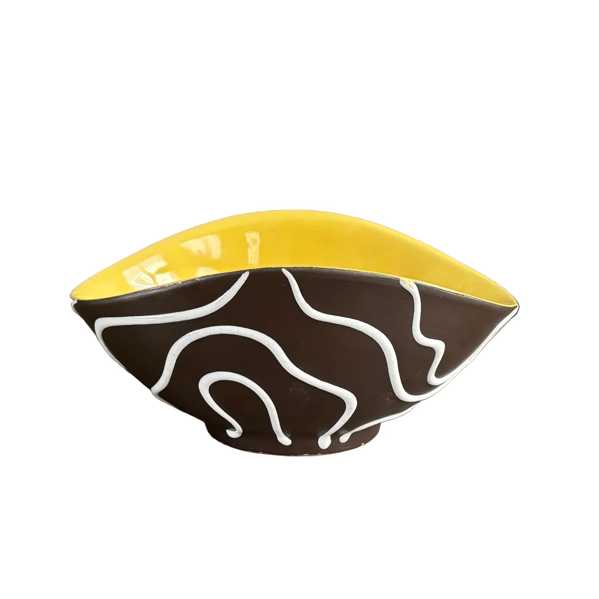 Yellow and black ceramic aperitif bowl, free form, West Germany.