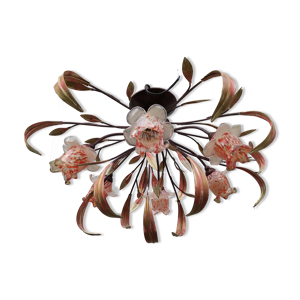 Lustre plafonnier rose fleurs verre soufflé floral