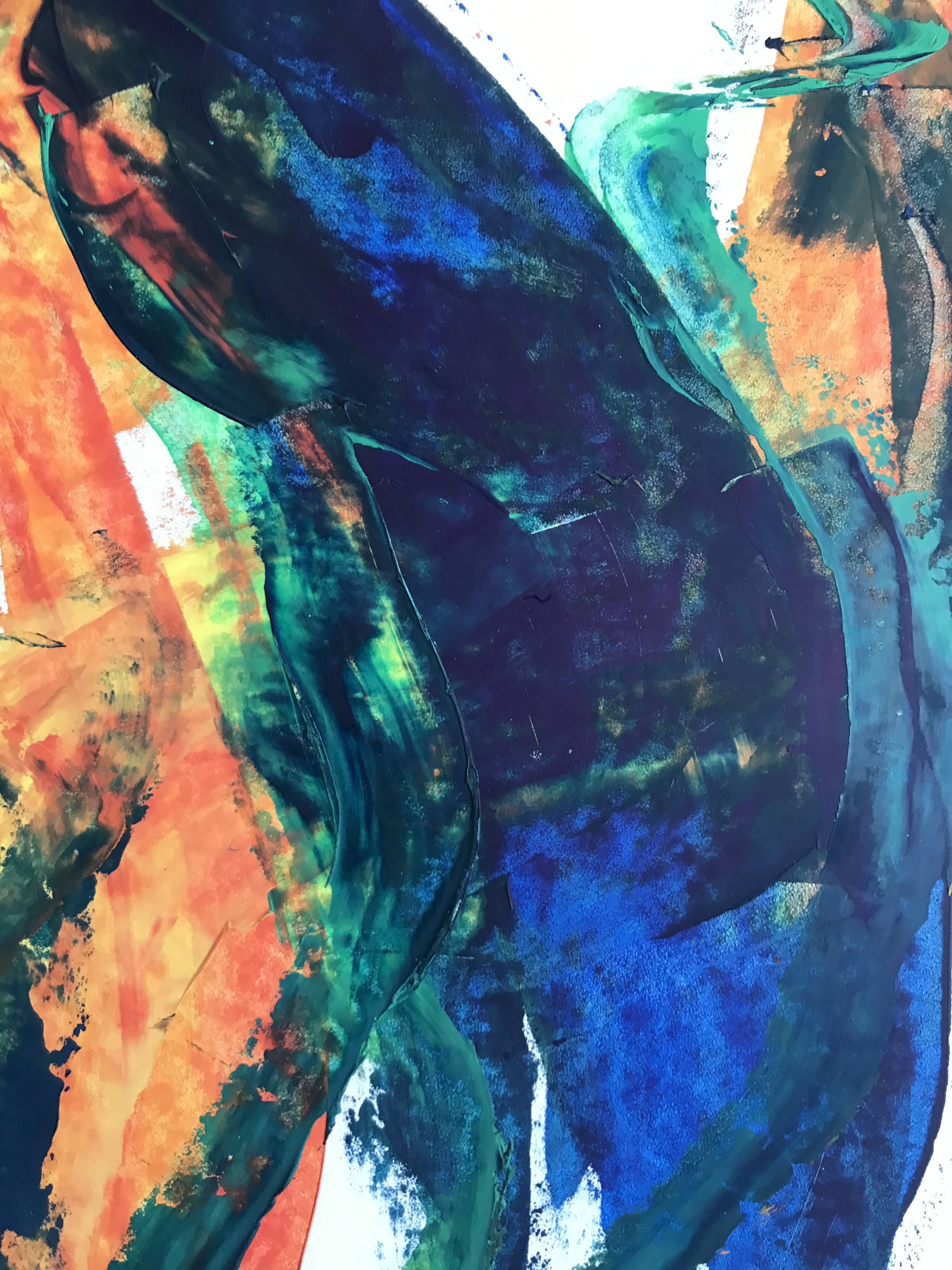 Composition abstraite orange et verte, gouache sur papier, 1989