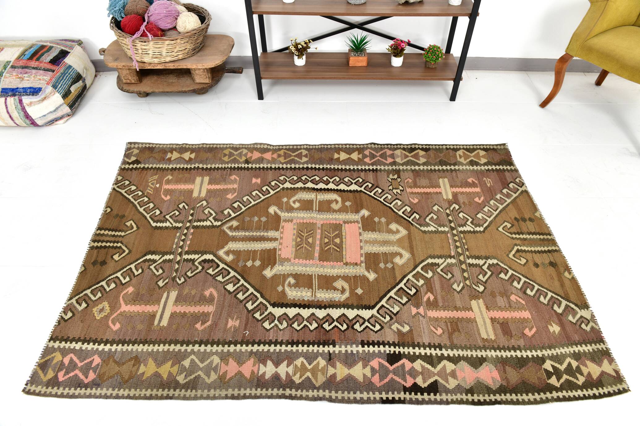 Brown & Beige Tribal Turkish Kilim Rug 132x200Cm SK 35210