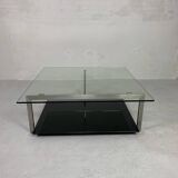 Glass coffee table 110 x 110 cm in the style of Rolf Benz and Metaform