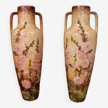 Huge pair of vases by delphin massier vallauris 19th century 93 cm in height