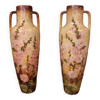 Huge pair of vases by delphin massier vallauris 19th century 93 cm in height
