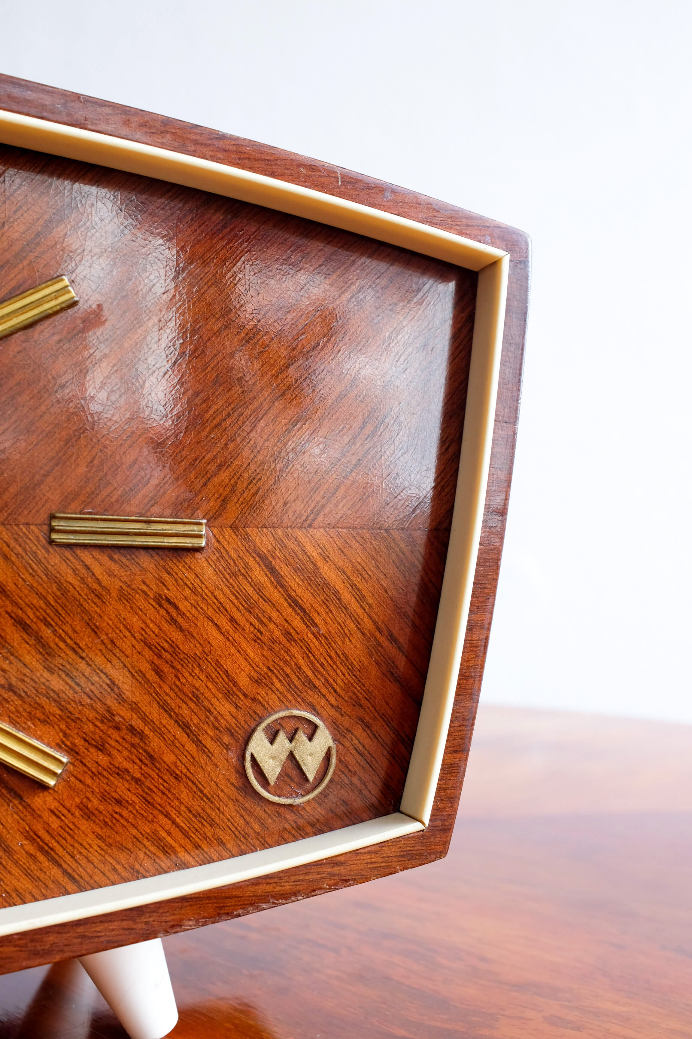 Vintage wooden weimar table clock made by germany, 1960s