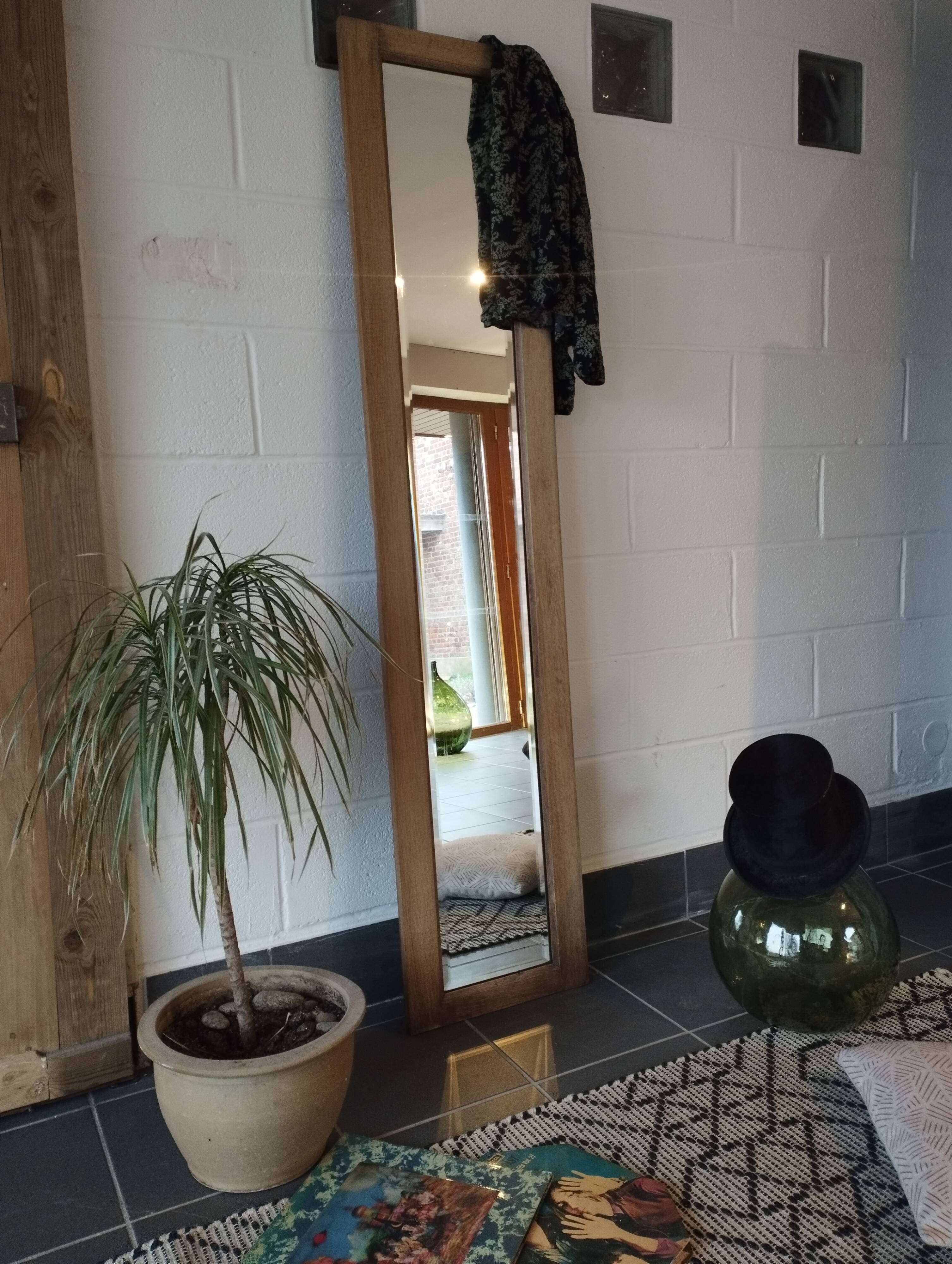 Beveled mirror vintage blond oak frame