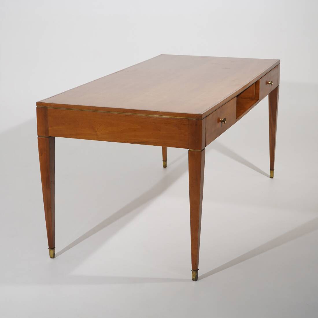 Walnut desk with brass details, 1950s