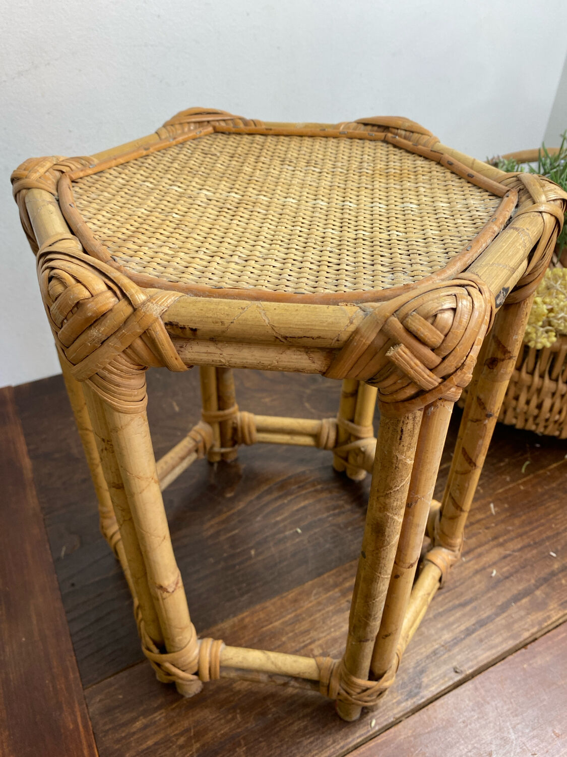 Low rattan stool