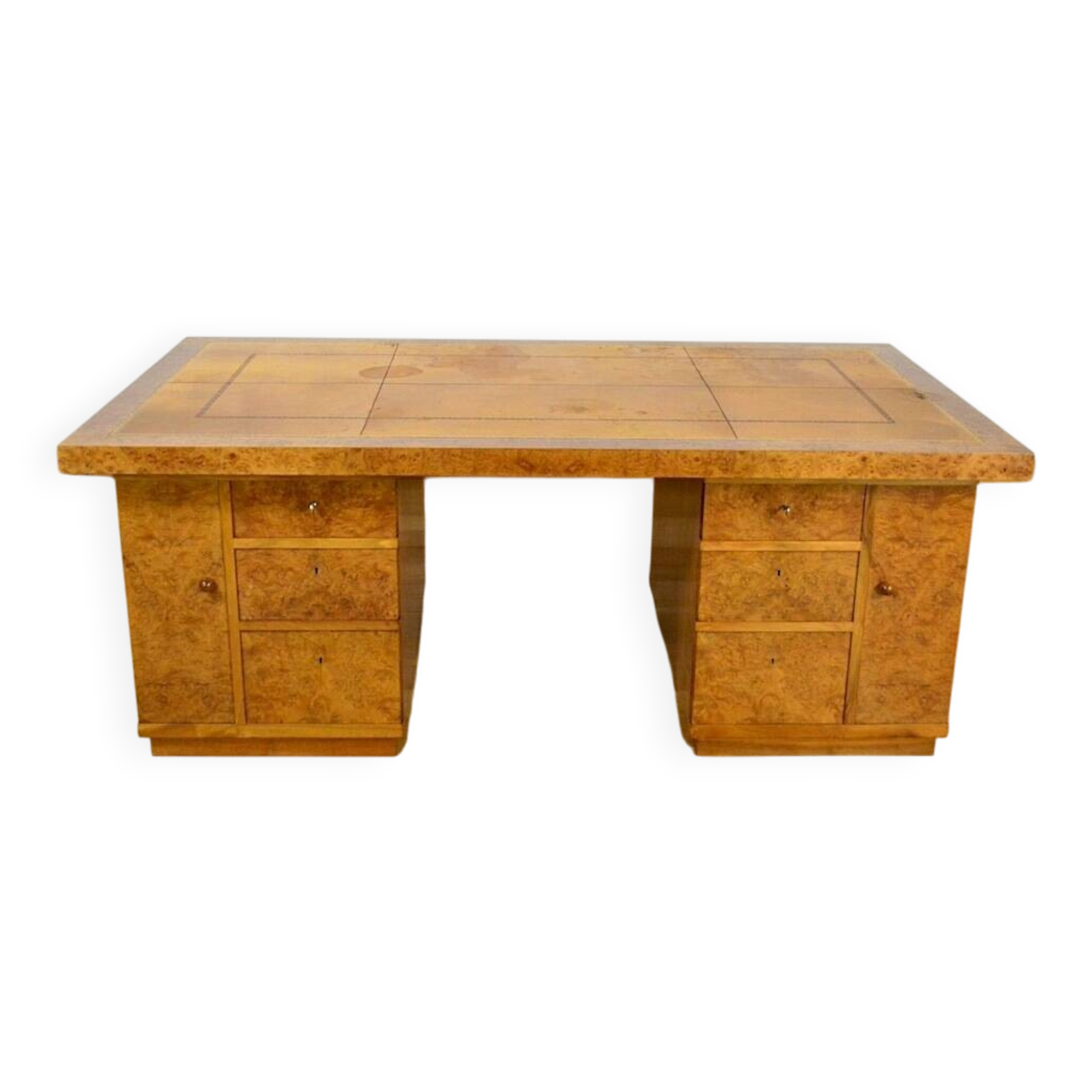 Art Deco Double-Sided Burr Walnut Desk 1950