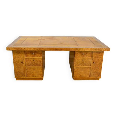 Bureau Art-Déco Double Face en Ronce de Noyer 1950