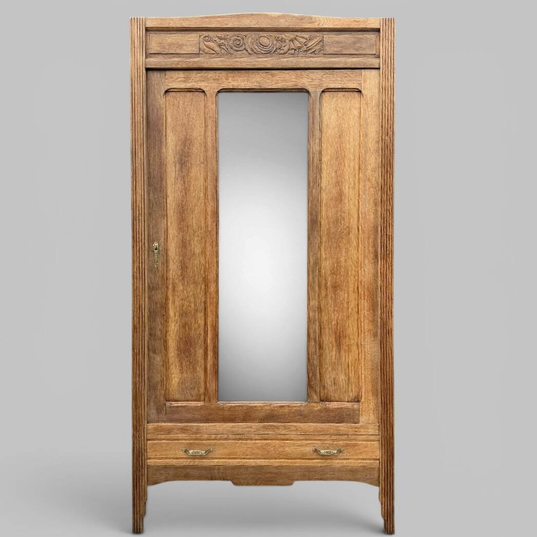 Art Deco bonnetière wardrobe from Paris in raw and solid oak.