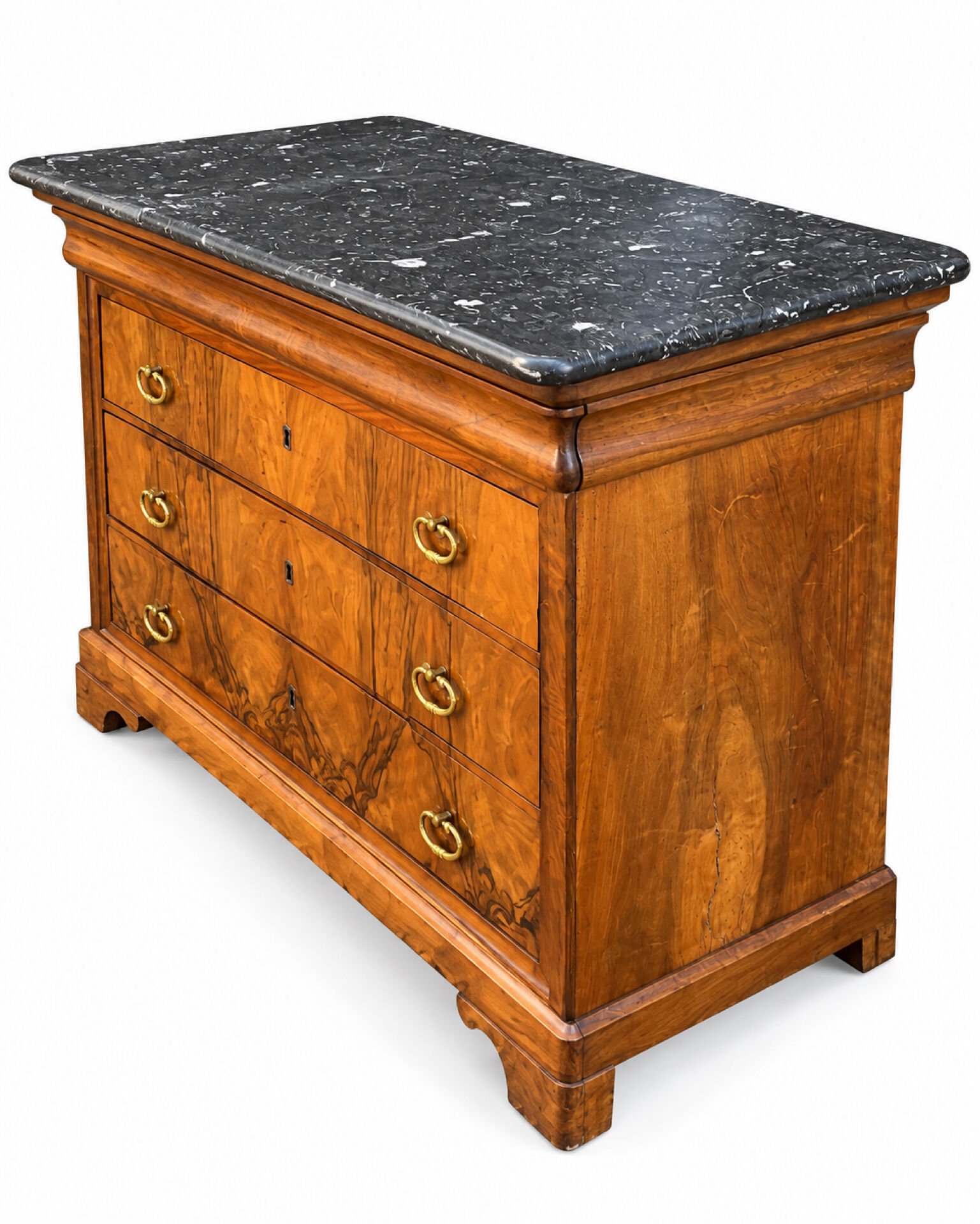 Louis-Philippe style secretary chest of drawers from the 19th century with walnut burl veneer.