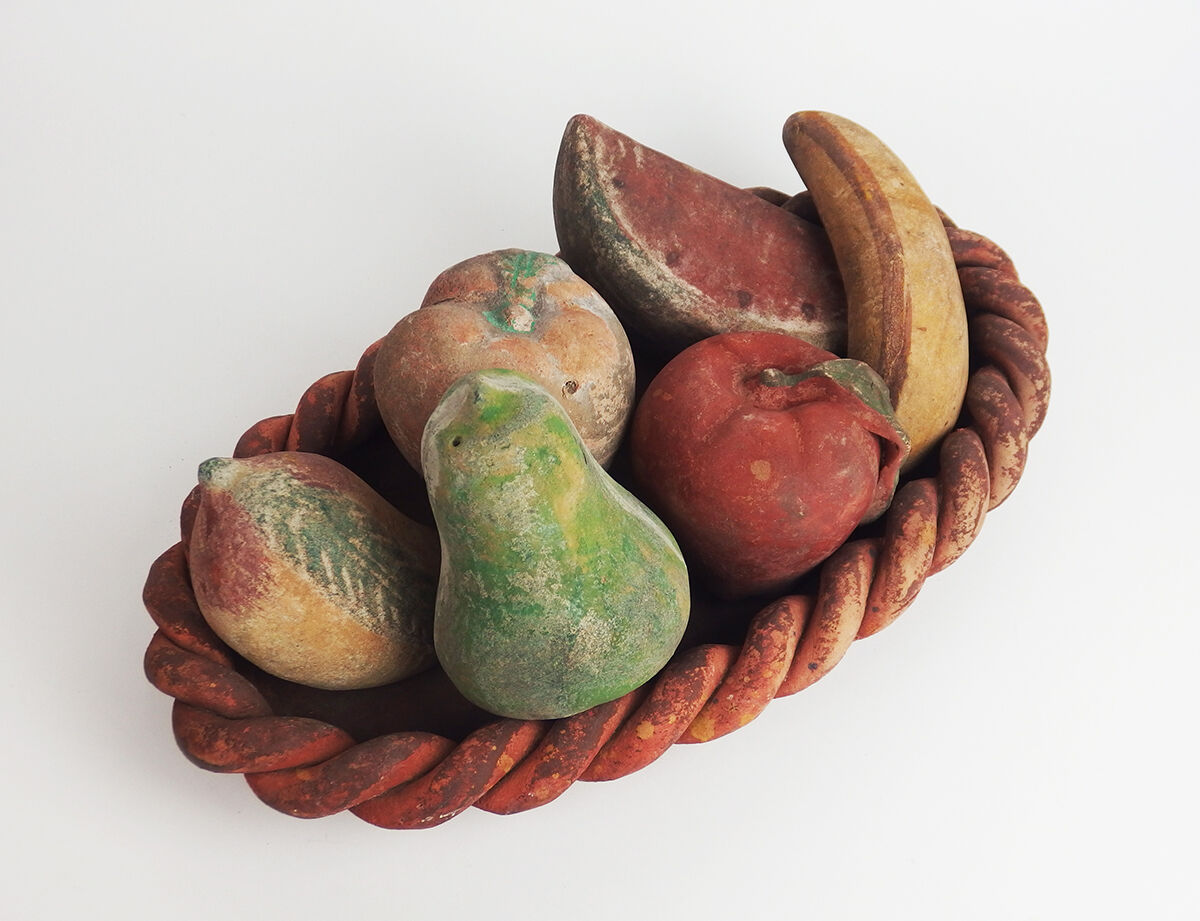 Basket and terracotta fruit