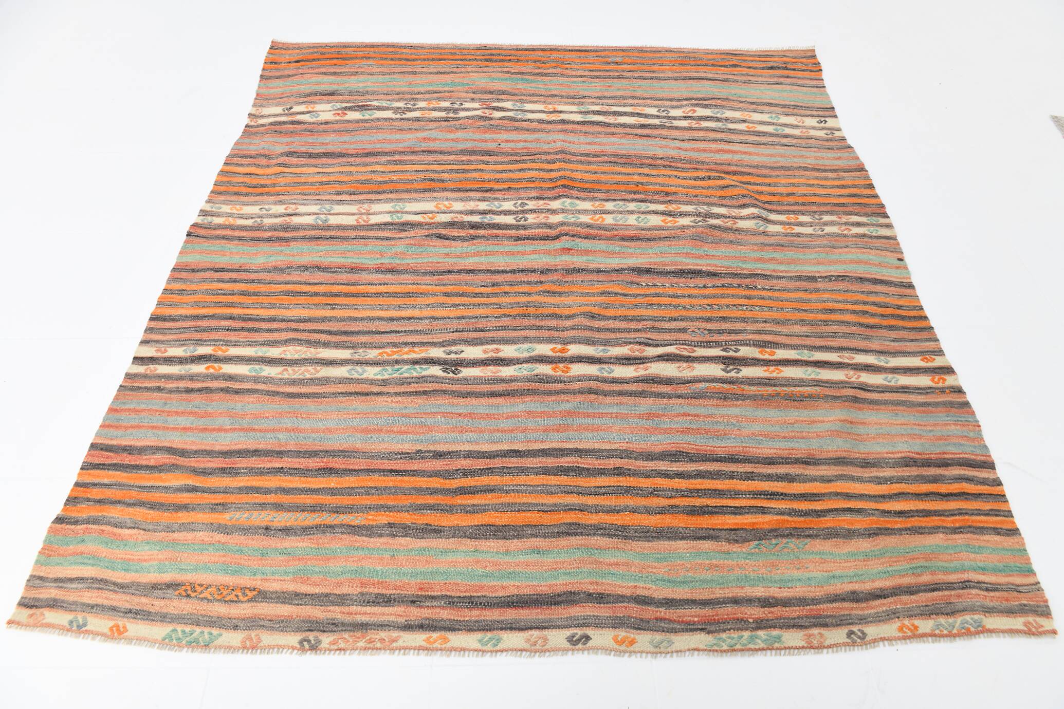 Pinstriped Pattern Vintage Kilim Rug, 201x227Cm