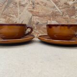 Pair of antique cups + saucers st clement ceramic brown vintage #b615