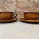 Pair of antique cups + saucers st clement ceramic brown vintage #b615