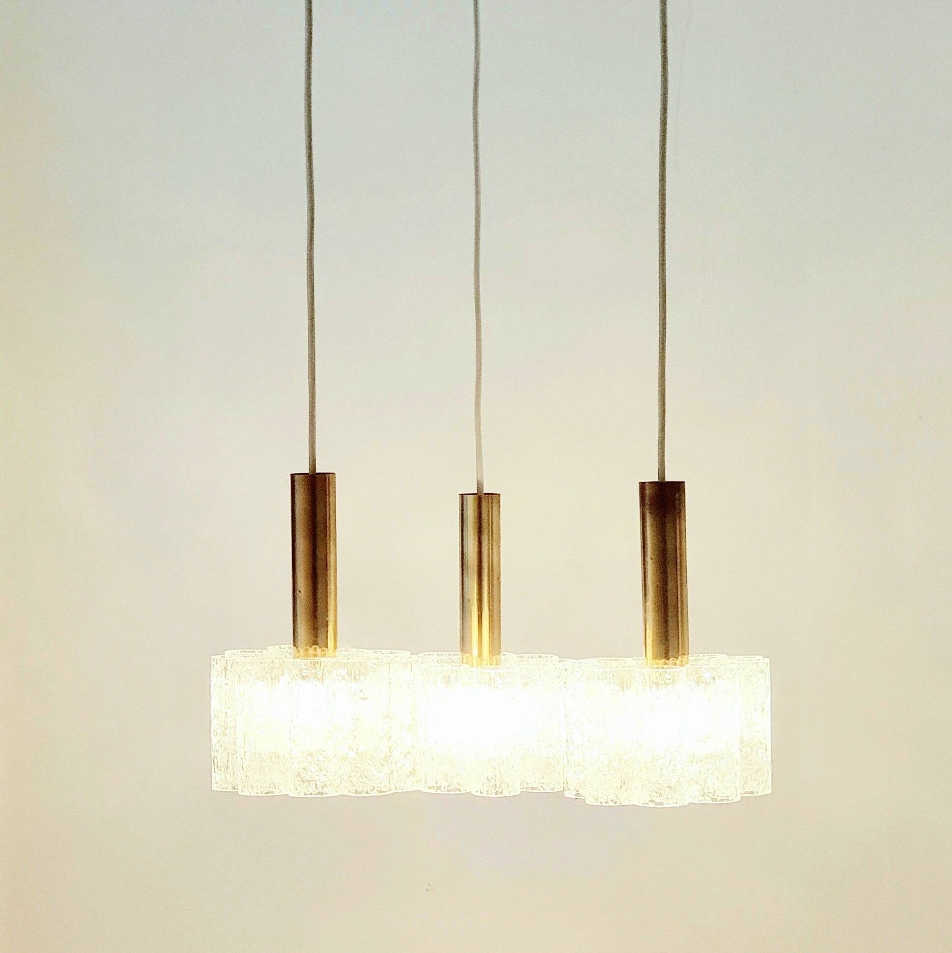 Mid-Century Modern Murano Ice Glass Triple Pendant Light from Doria, 1960s