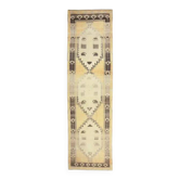 Vintage Gold-Beige Turkish Hand-Knotted Hallway Runner 115x419
