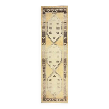 Vintage Gold-Beige Turkish Hand-Knotted Hallway Runner 115x419