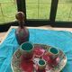 Set of art nouveau slurry consisting of a large dish and 3 small collector's jars