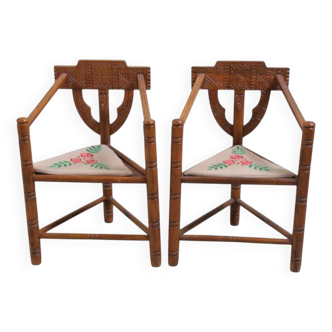 2 x Scandinavian / Sweden /carved Monk chairs with Backrest
