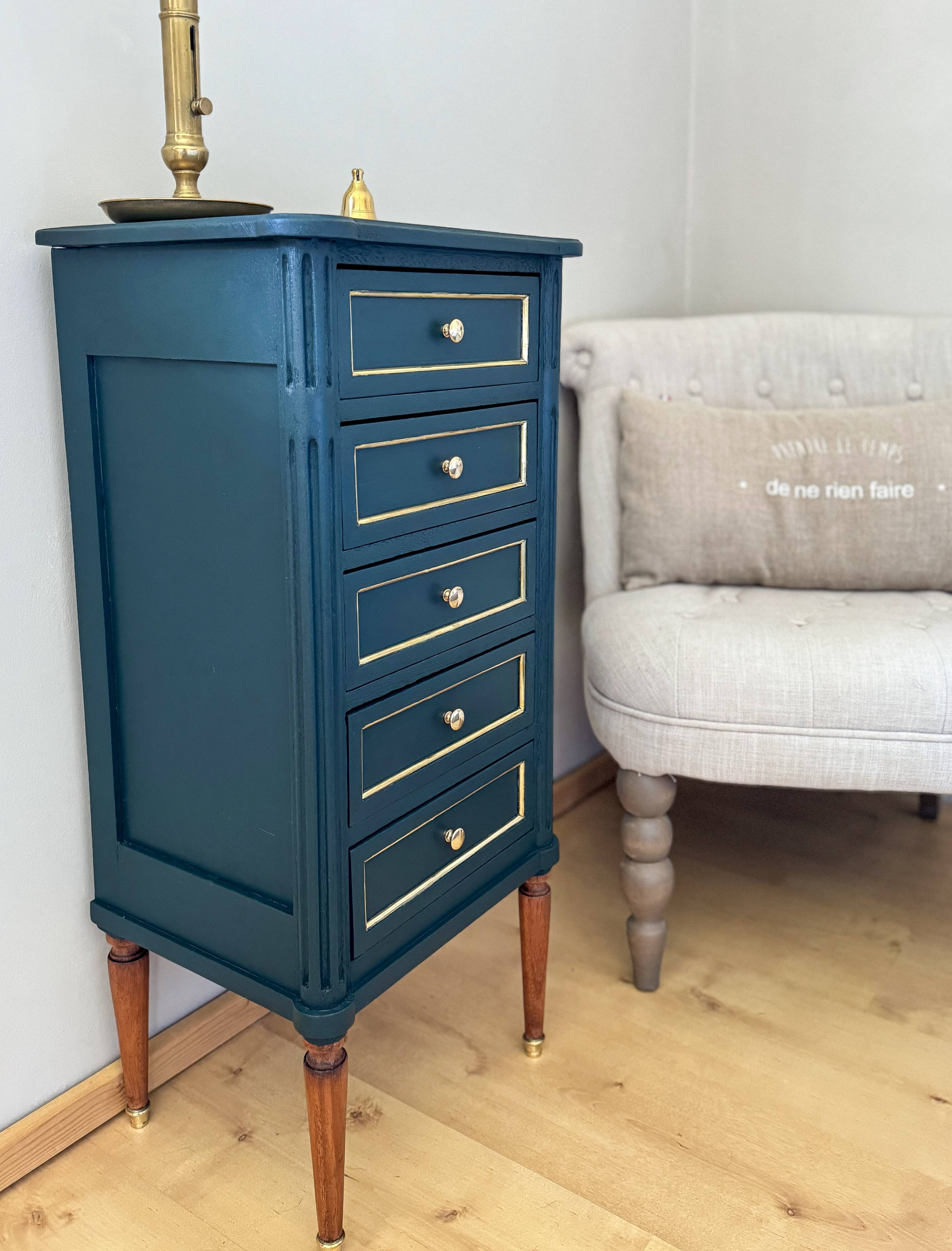 Cypress green chest of drawers & brass