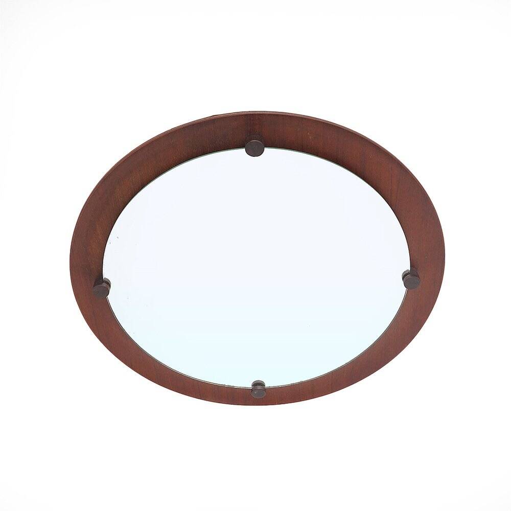 Curved plywood round mirror, 1960s