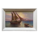 Tableau HSP "Mediterranean Sea" sailing boats in the port signed Dorges