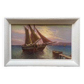 Tableau HSP "Mediterranean Sea" sailing boats in the port signed Dorges