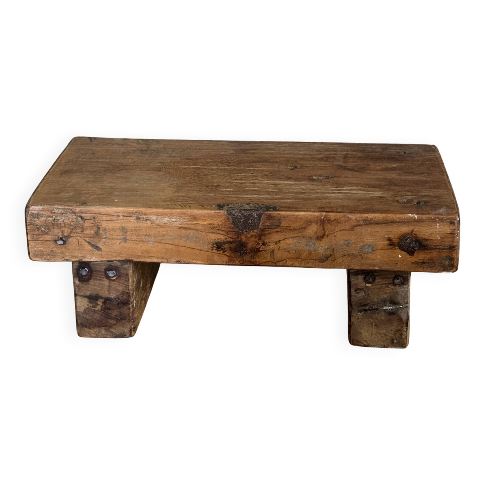 Small stool, accent stool in solid blond teak wabi-sabi L30 W8.5 H6.